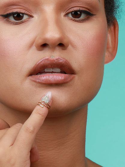 Gold-Plated Stone-Studded Adjustable Finger Ring