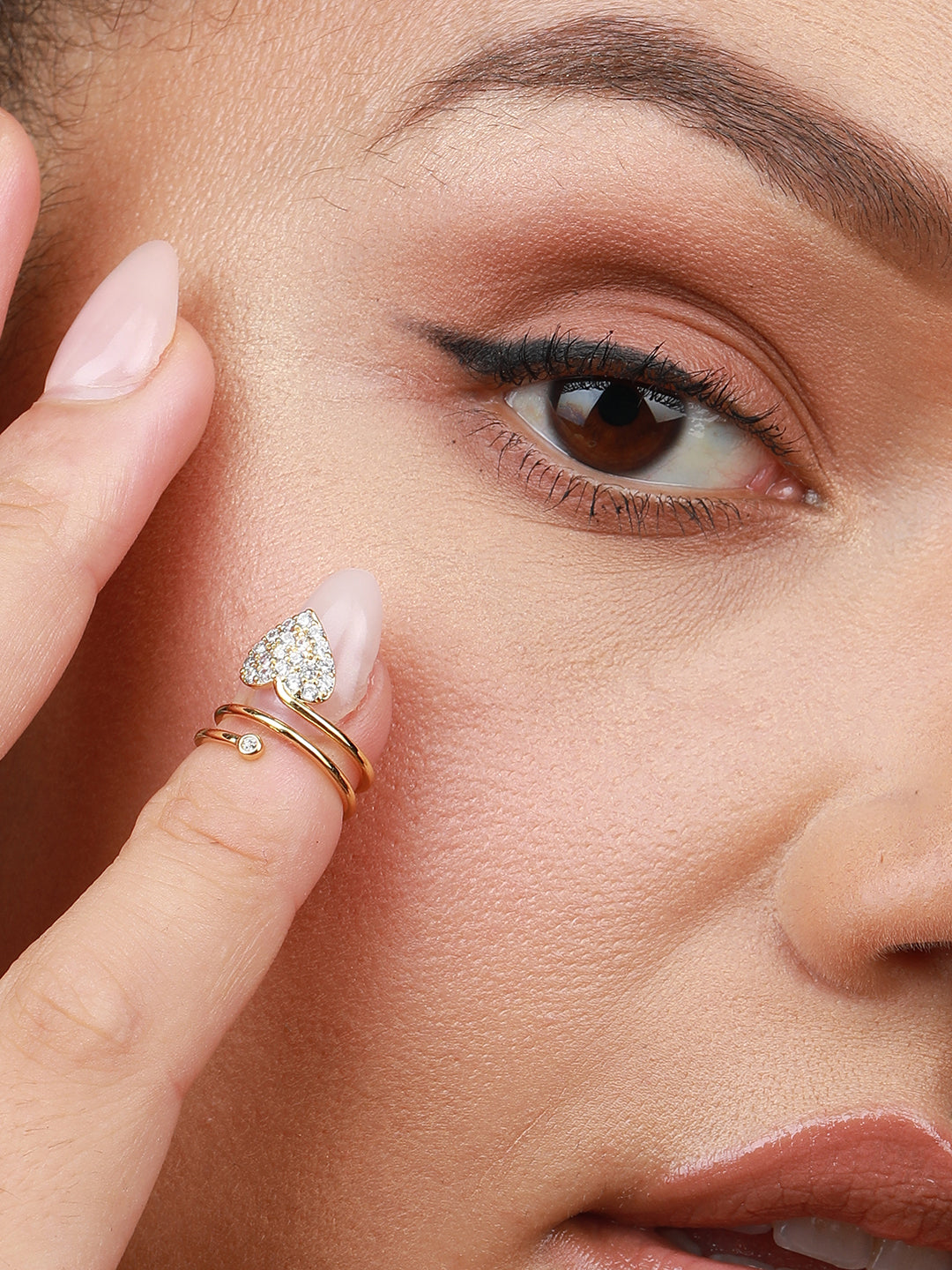 Gold-Plated Stone-Studded Adjustable Finger Ring
