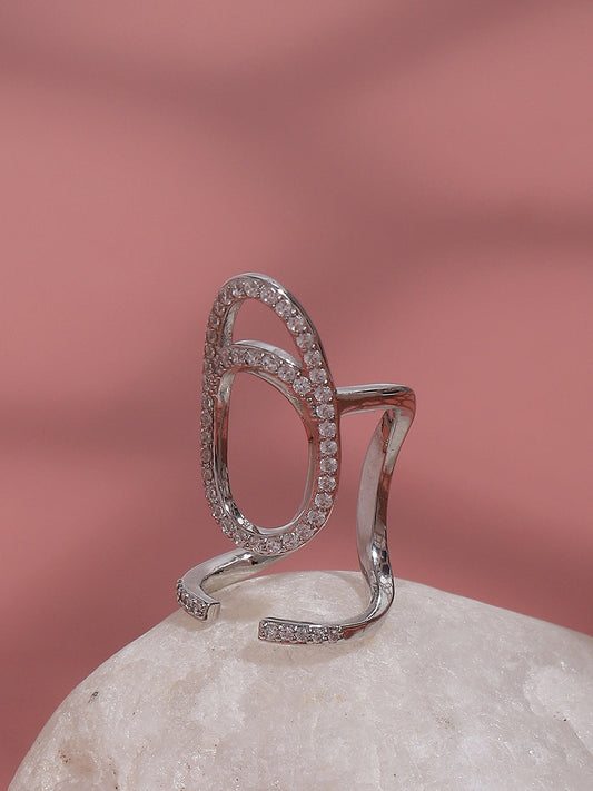 Silver-Plated Stone-Studded Finger Ring
