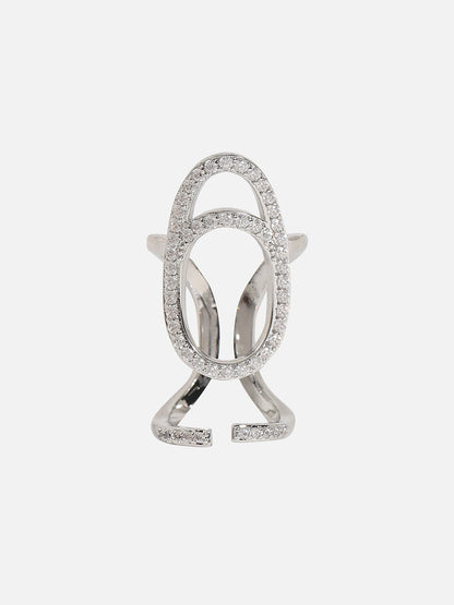 Silver-Plated Stone-Studded Finger Ring