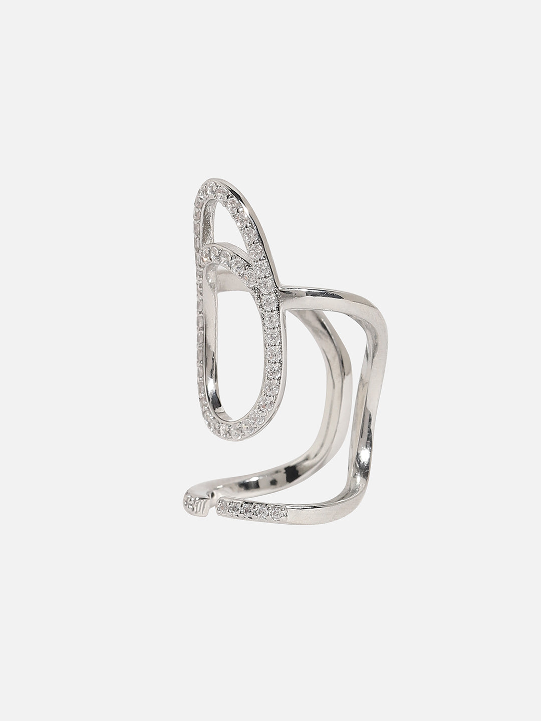 Silver-Plated Stone-Studded Finger Ring