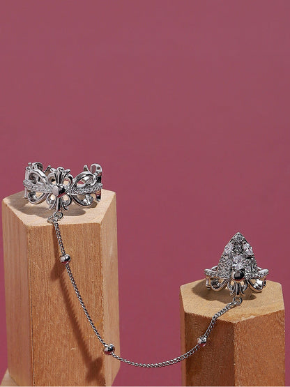 Silver-Plated Chain Linked Finger Ring
