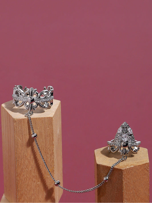 Silver-Plated Chain Linked Finger Ring