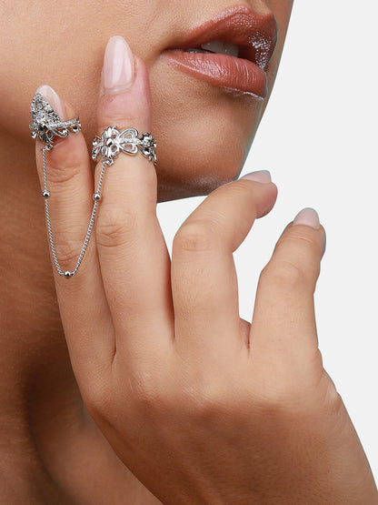 Silver-Plated Chain Linked Finger Ring