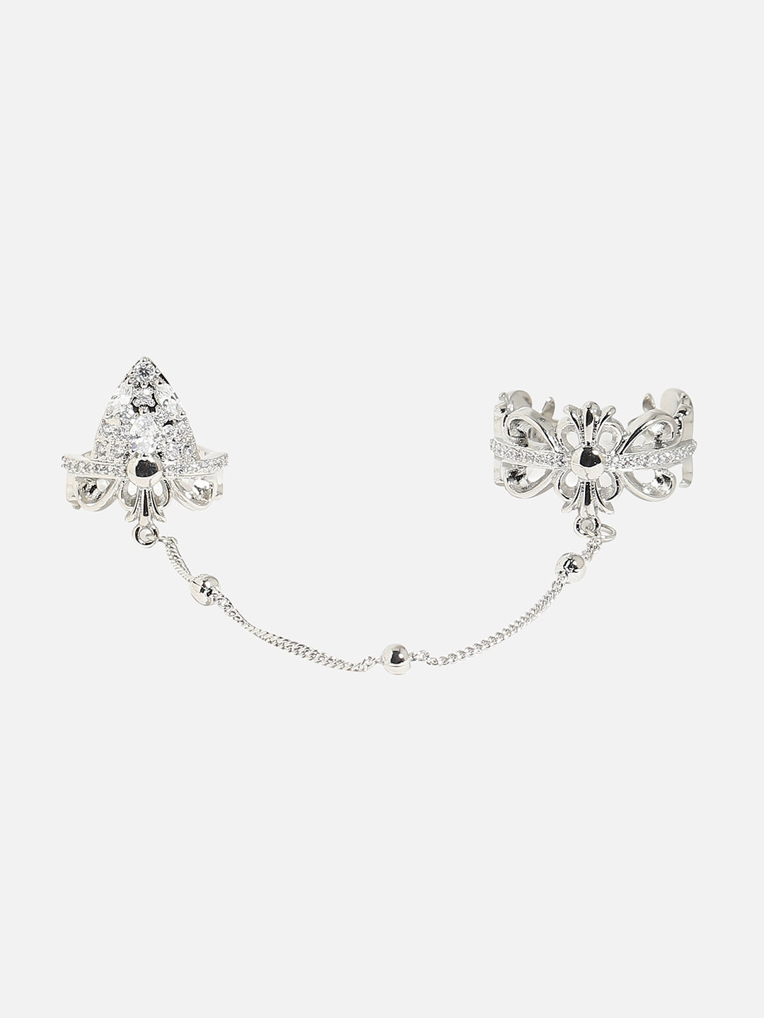 Silver-Plated Chain Linked Finger Ring