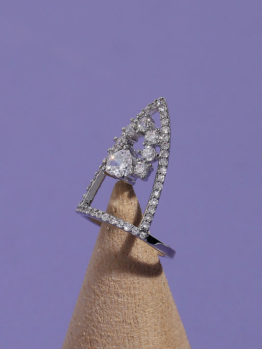 Silver-Plated Stone-Studded Adjustable Finger Ring
