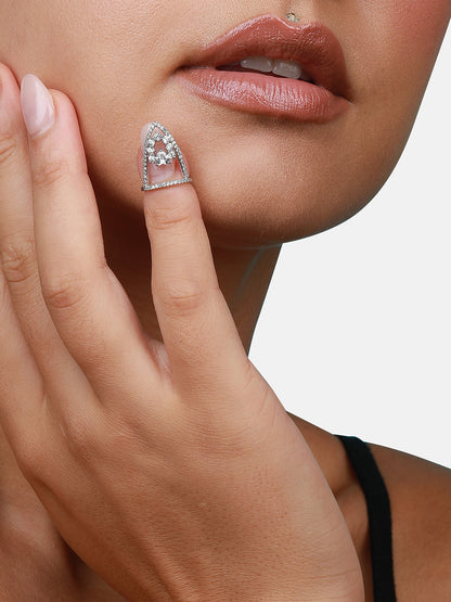 Silver-Plated Stone-Studded Adjustable Finger Ring