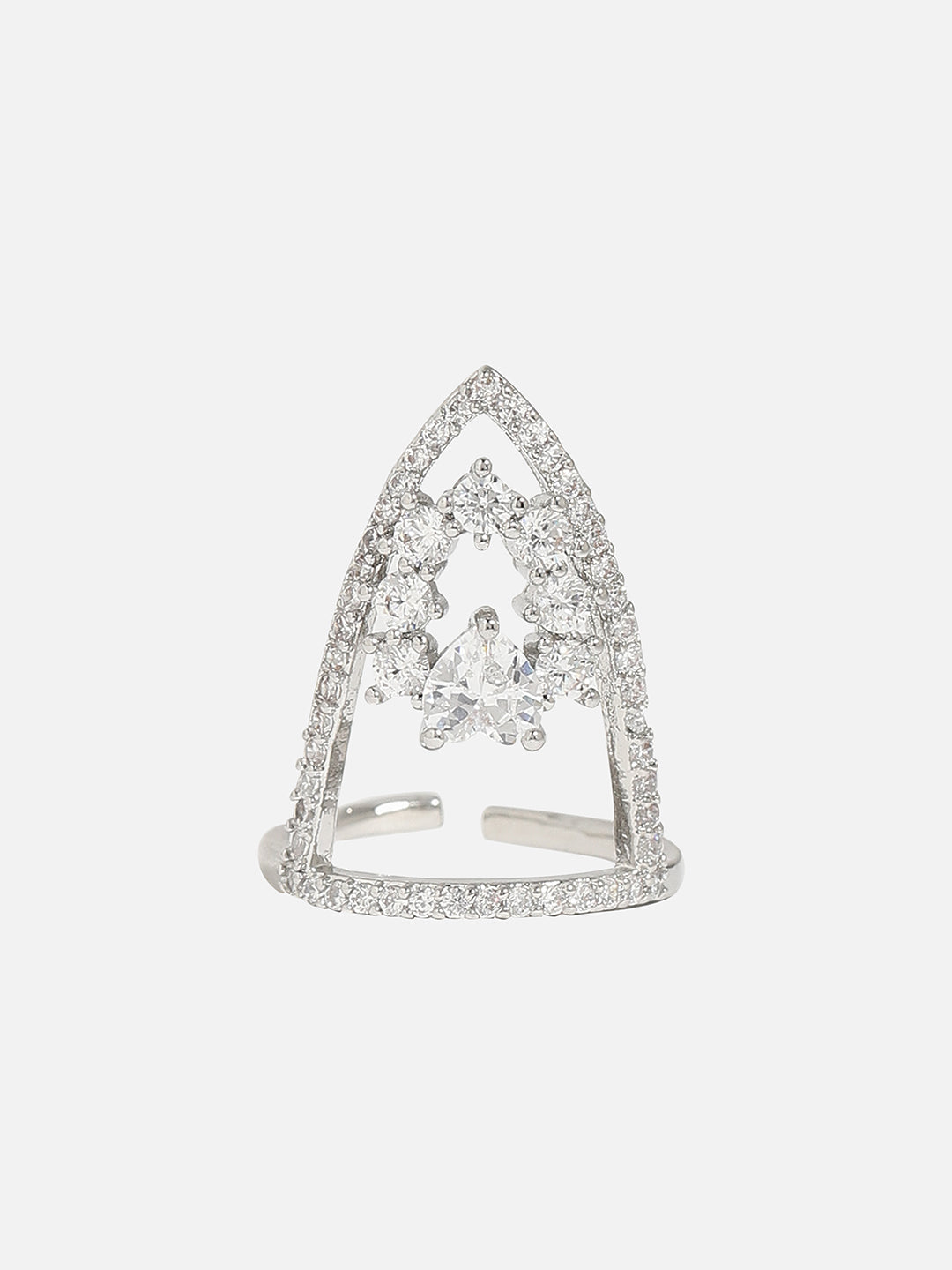 Silver-Plated Stone-Studded Adjustable Finger Ring