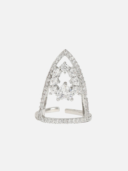 Silver-Plated Stone-Studded Adjustable Finger Ring