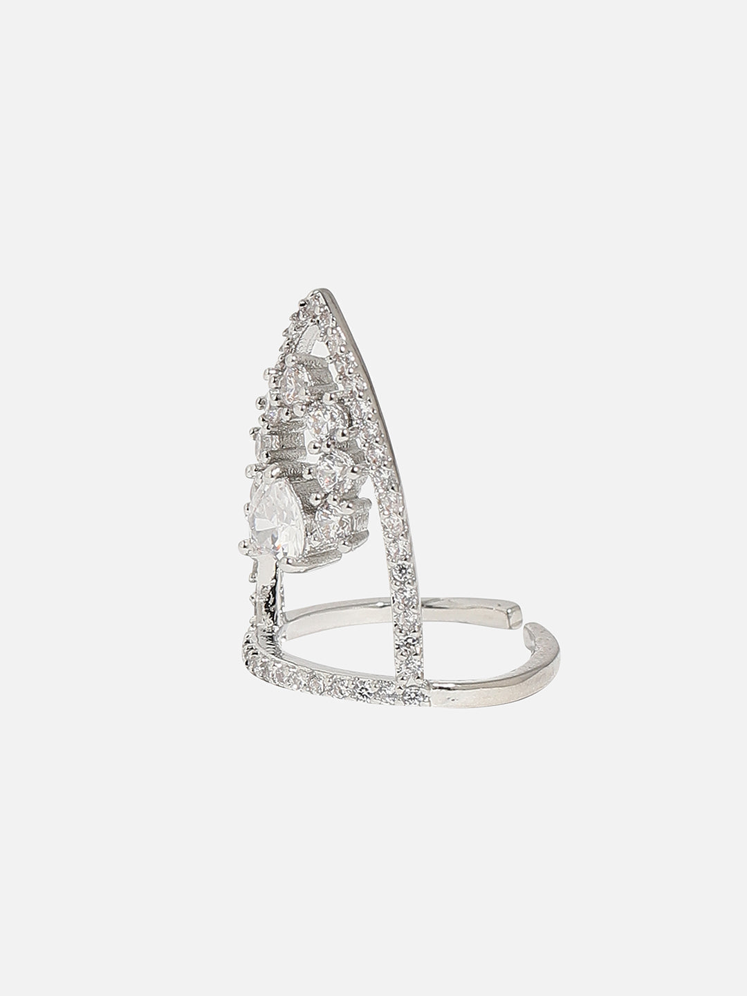 Silver-Plated Stone-Studded Adjustable Finger Ring