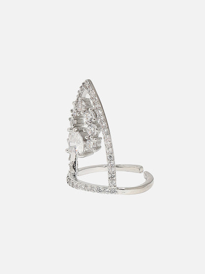 Silver-Plated Stone-Studded Adjustable Finger Ring