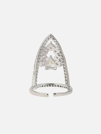 Silver-Plated Stone-Studded Adjustable Finger Ring