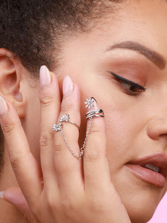 Silver-Plated Stone-Studded Finger Ring
