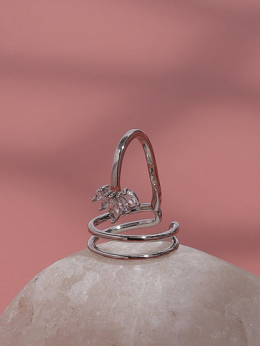 Silver-Plated Stone-Studded Finger Ring