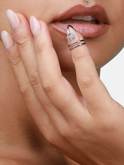 Silver-Plated Stone-Studded Finger Ring