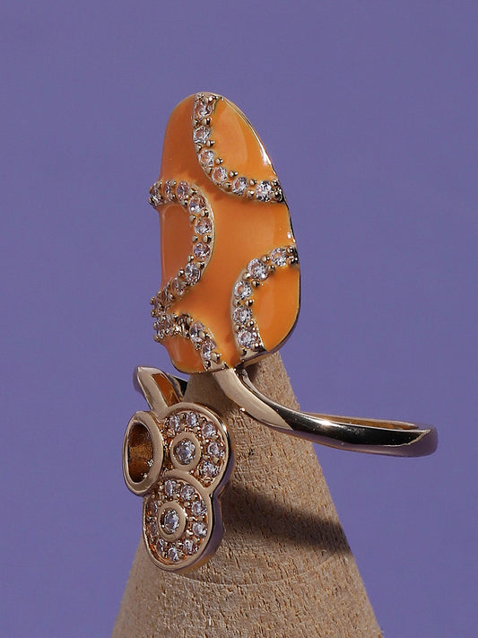 Gold-Plated Stone-Studded Nail Ring