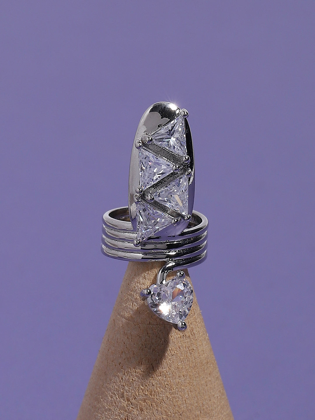 Silver-Plated Stone-Studded Ring