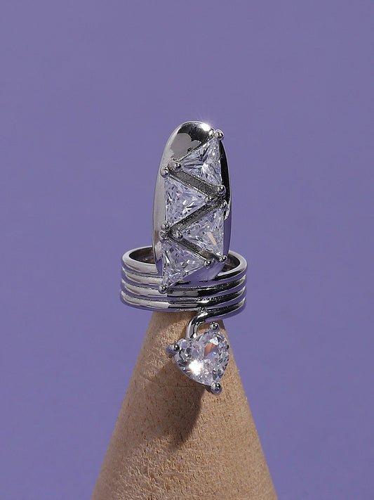 Silver-Plated Stone-Studded Ring