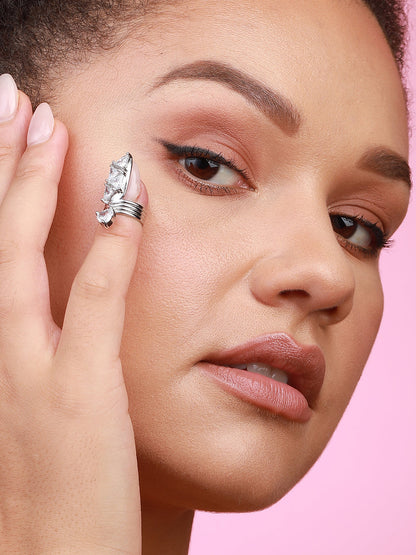 Silver-Plated Stone-Studded Ring