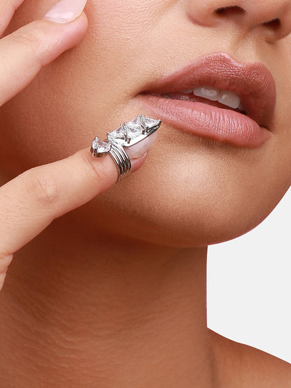 Silver-Plated Stone-Studded Ring