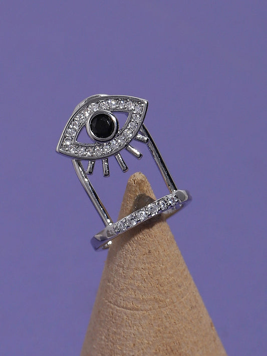 Silver-Plated Stone Studded Nail Rings
