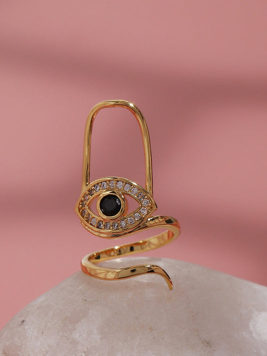 Gold-Plated Stone-Studded Nail Ring