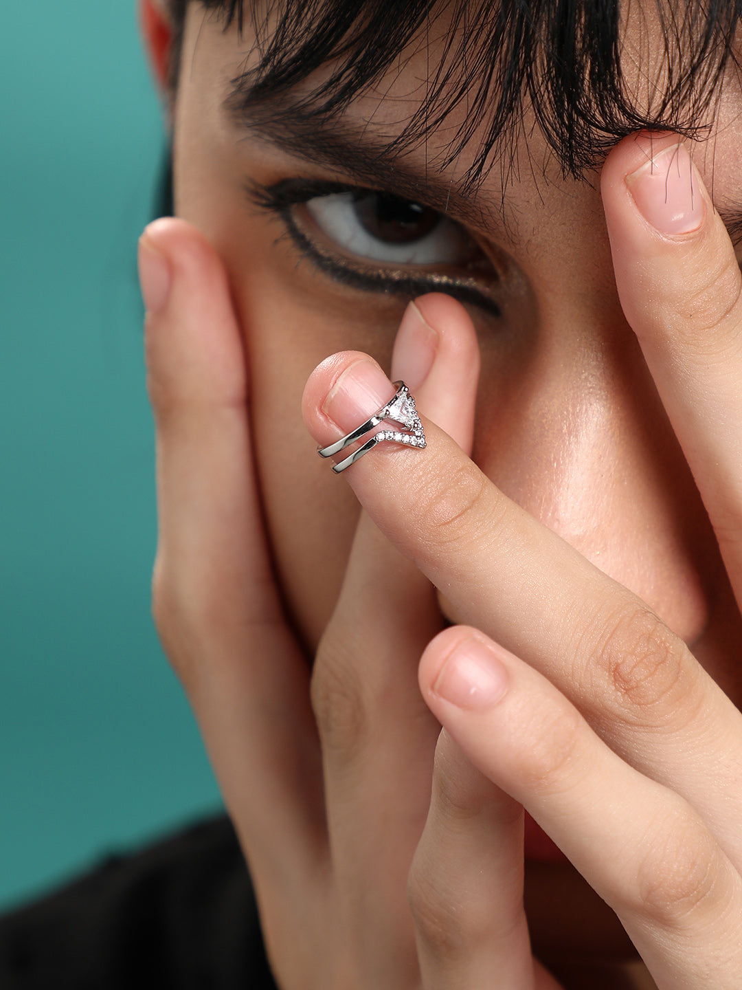 Gold-Plated Stone-Studded Nail Ring