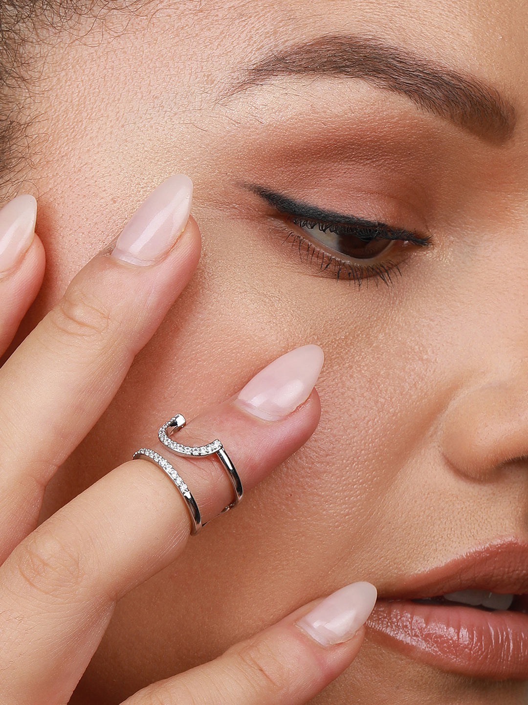 Gold-Plated Stone-Studded Nail Ring