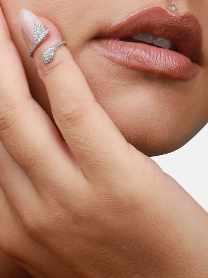 Silver-Plated Stone-Studded Nail Ring