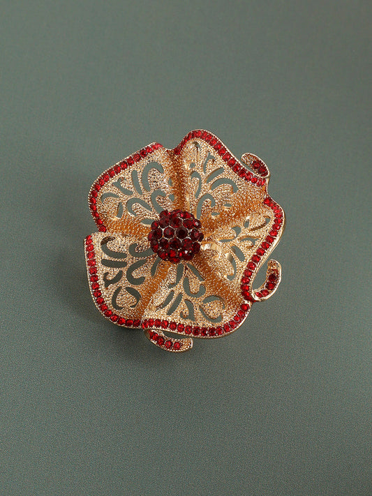 Gold Plated Stone Work Flower Ring