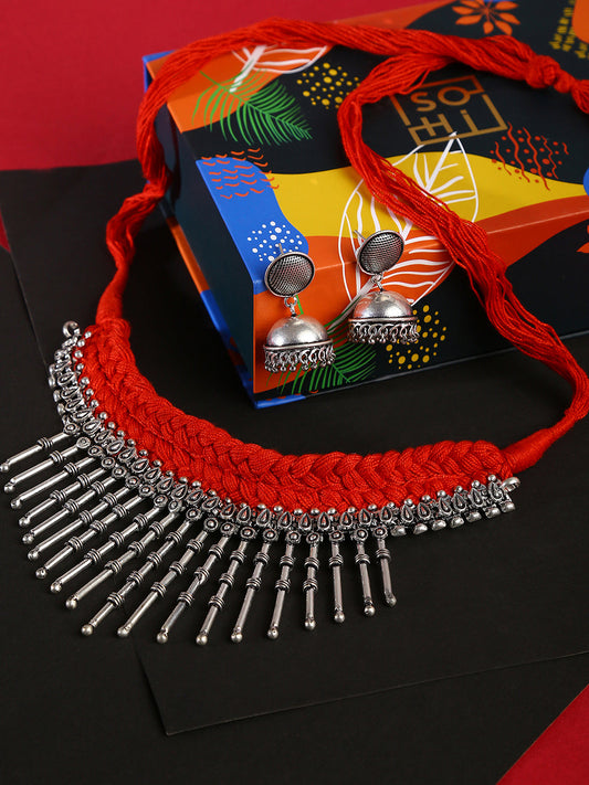 Ethnic Oxidised Thread Necklace Set