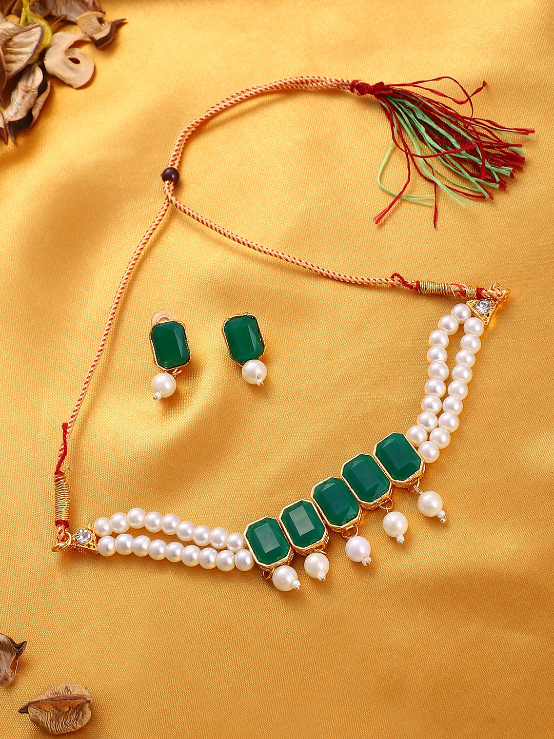 The Sama Jewellery Set - Emerald Green-SOHNCK1053