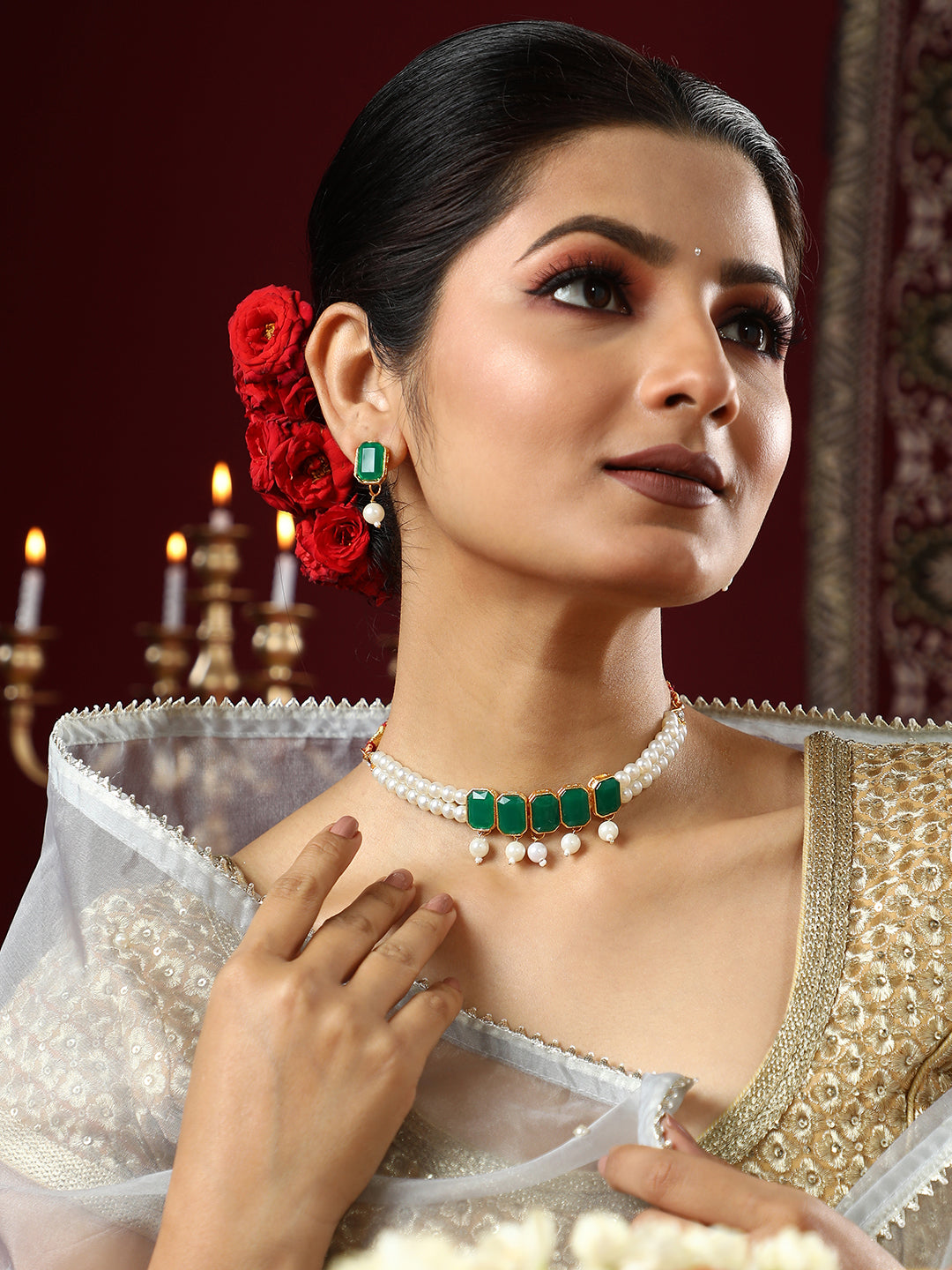 The Sama Jewellery Set - Emerald Green-SOHNCK1053