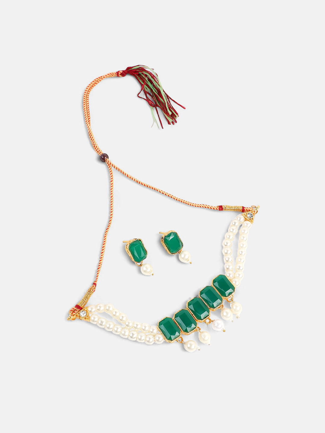 The Sama Jewellery Set - Emerald Green-SOHNCK1053