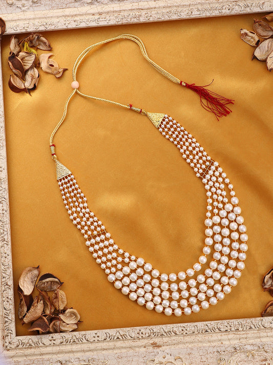 The Mehmooni Multi-Layer Necklace - Pearl White-SOHNCK1185