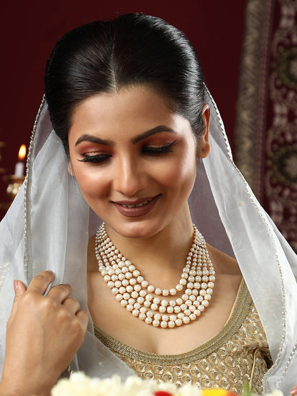 The Mehmooni Multi-Layer Necklace - Pearl White-SOHNCK1185