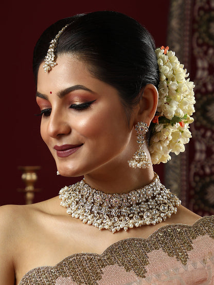 The Faiza Jewellery Set - Crystal Silver-SOHNCK1535