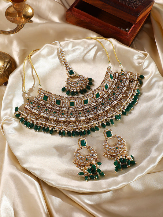 The Sultana Jewellery Set - Emerald Green-SOHNCK1536