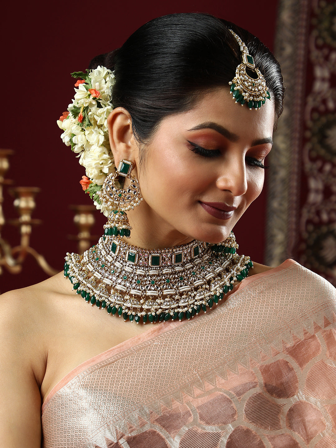 The Sultana Jewellery Set - Emerald Green-SOHNCK1536