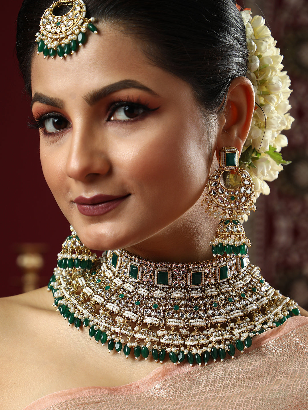 The Sultana Jewellery Set - Emerald Green-SOHNCK1536