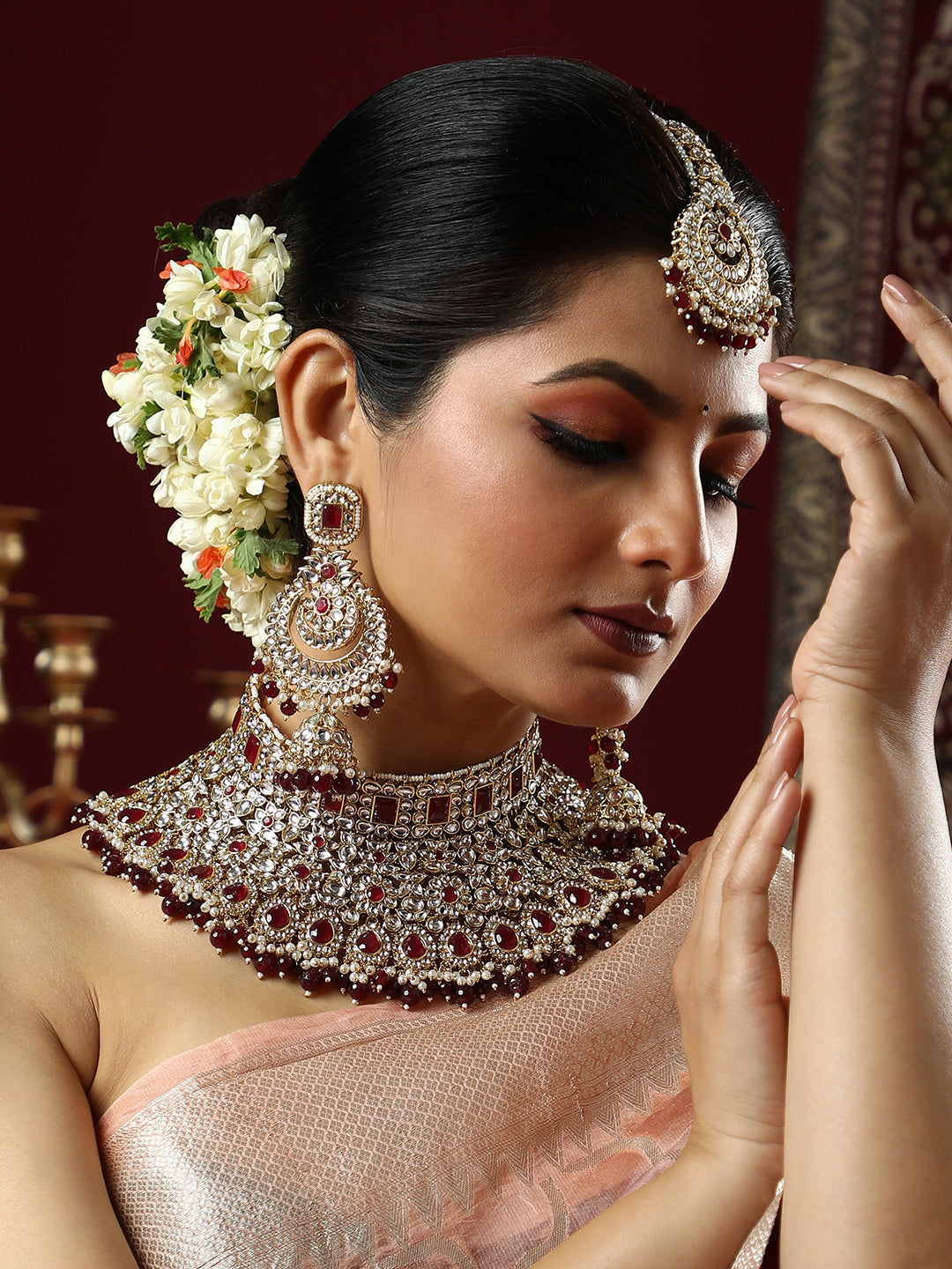 The Aminah Jewellery Set - Ruby Red-SOHNCK1539