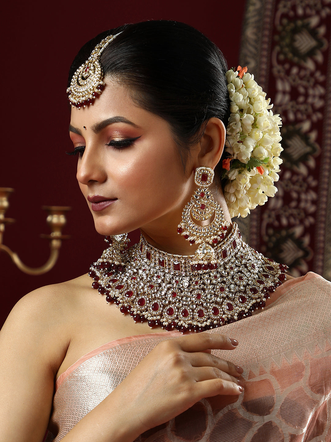 The Aminah Jewellery Set - Ruby Red-SOHNCK1539