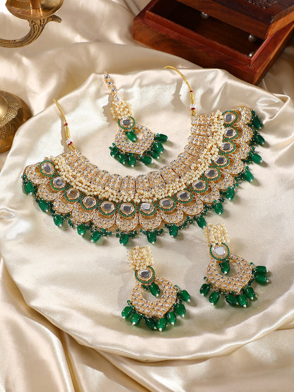 The Roshanara Jewellery Set - Emerald Green-SOHNCK1542