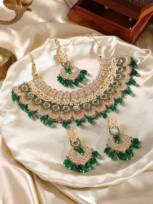 The Roshanara Jewellery Set - Emerald Green-SOHNCK1542