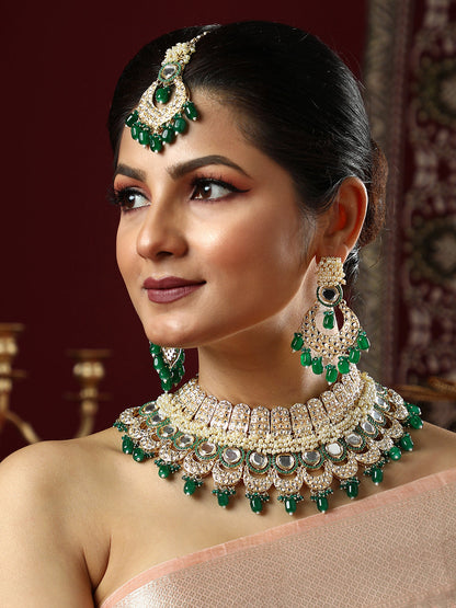 The Roshanara Jewellery Set - Emerald Green-SOHNCK1542