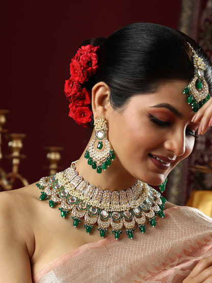 The Roshanara Jewellery Set - Emerald Green-SOHNCK1542