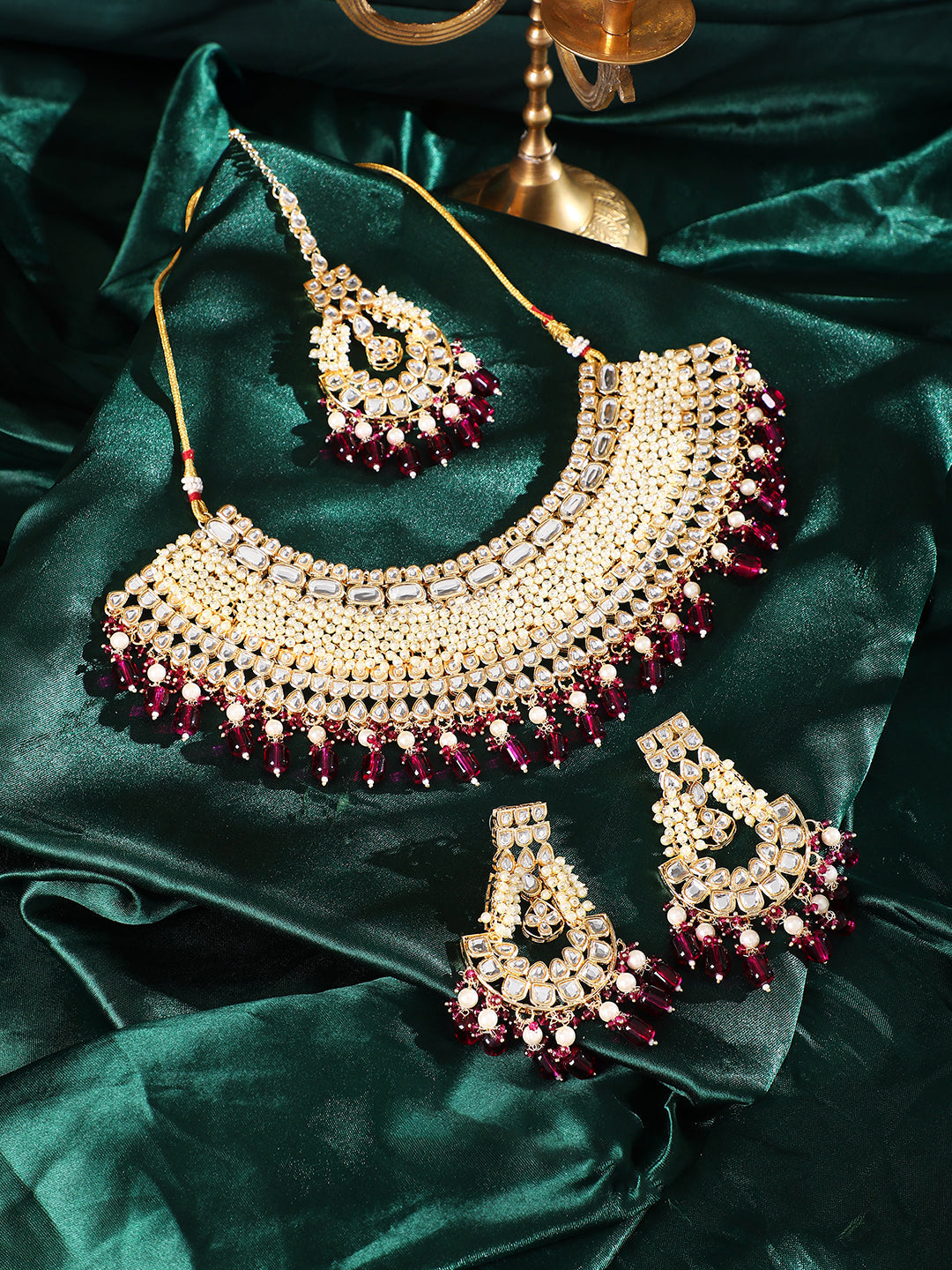 The Naila Jewellery Set - Magenta Pink-SOHNCK1543
