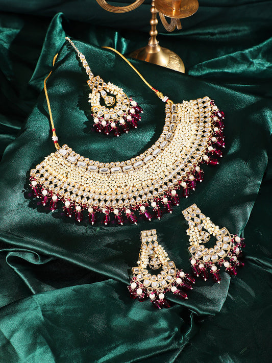 The Naila Jewellery Set - Magenta Pink-SOHNCK1543