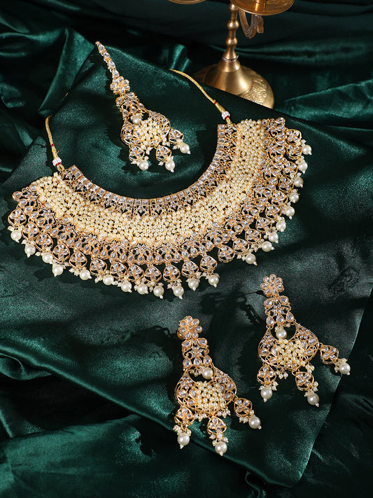 The Begum Jewellery Set - Pearl White-SOHNCK1544