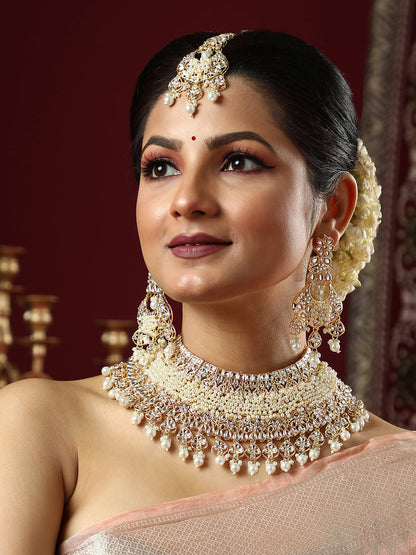 The Begum Jewellery Set - Pearl White-SOHNCK1544